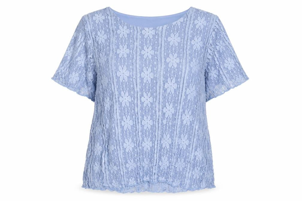 Front view of Michael Gold women’s blue polyester basic t-shirt, size 2XL, crew neck