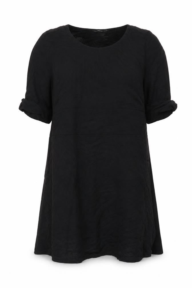 Front view of David Emanuel women’s black viscose a-line, size UK 20, scoop neck pullover