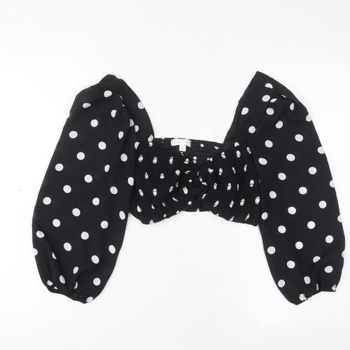 Emory Park Womens Black Polka Dot Polyester Basic Blouse Size M V-Neck