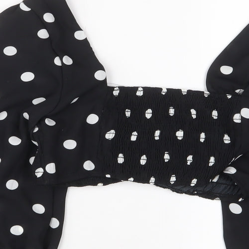 Emory Park Womens Black Polka Dot Polyester Basic Blouse Size M V-Neck