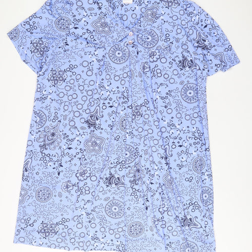 Classics Womens Blue Geometric Polyester A-Line Size 28 V-Neck Pullover