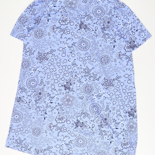 Classics Womens Blue Geometric Polyester A-Line Size 28 V-Neck Pullover