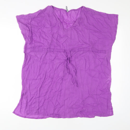 BHS Womens Purple Cotton Basic T-Shirt Size 8 V-Neck