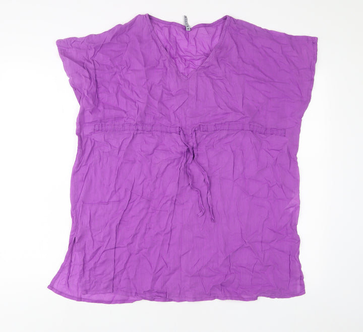 BHS Womens Purple Cotton Basic T-Shirt Size 8 V-Neck