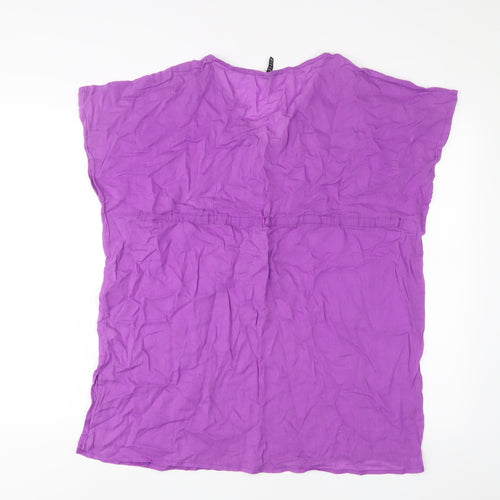BHS Womens Purple Cotton Basic T-Shirt Size 8 V-Neck