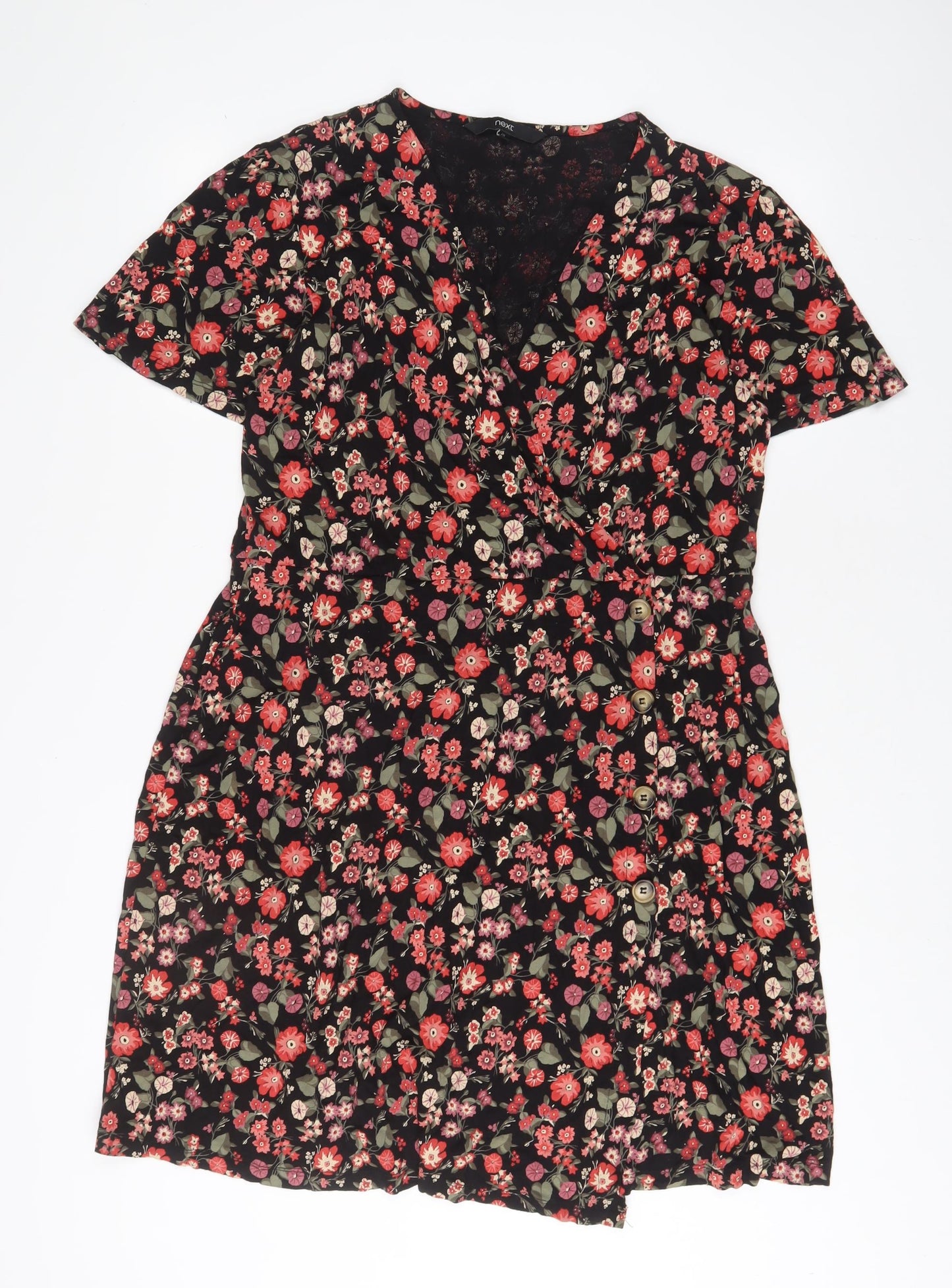 NEXT Womens Red Floral Viscose A-Line Size 20 V-Neck Button