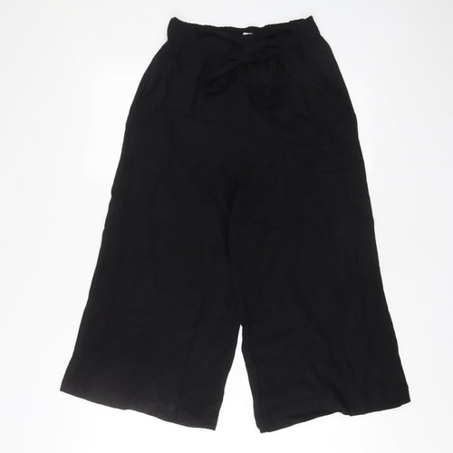 Pull&Bear Womens Black Viscose Trousers Size S L20 in Regular Tie - Belted