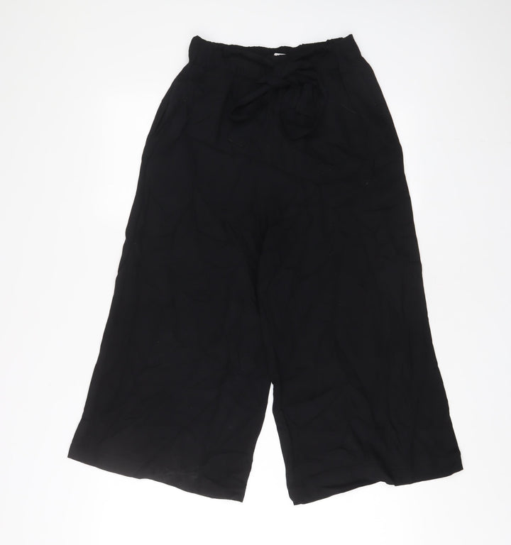 Pull&Bear Womens Black Viscose Trousers Size S L20 in Regular Tie - Belted