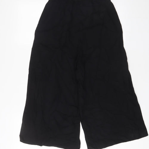 Pull&Bear Womens Black Viscose Trousers Size S L20 in Regular Tie - Belted