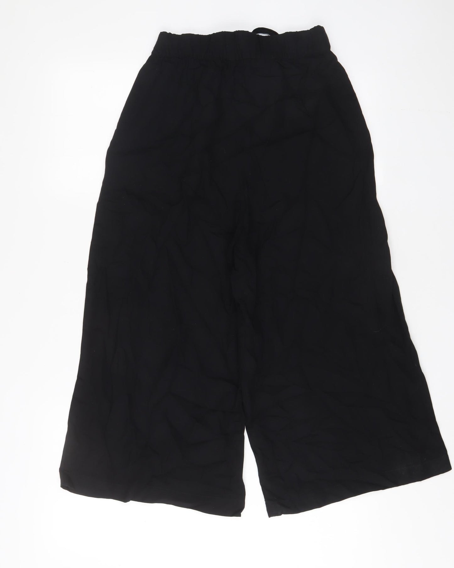 Pull&Bear Womens Black Viscose Trousers Size S L20 in Regular Tie - Belted