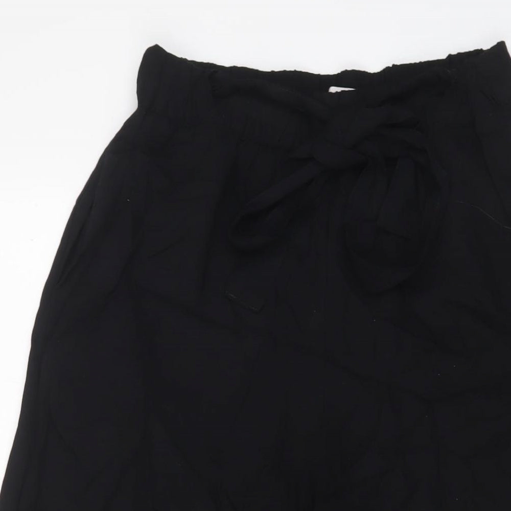 Pull&Bear Womens Black Viscose Trousers Size S L20 in Regular Tie - Belted