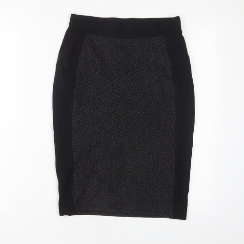 Marks and Spencer Womens Black Animal Print Viscose A-Line Skirt Size 8