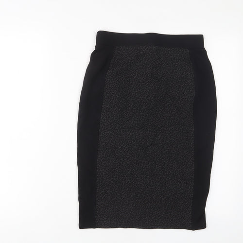 Marks and Spencer Womens Black Animal Print Viscose A-Line Skirt Size 8
