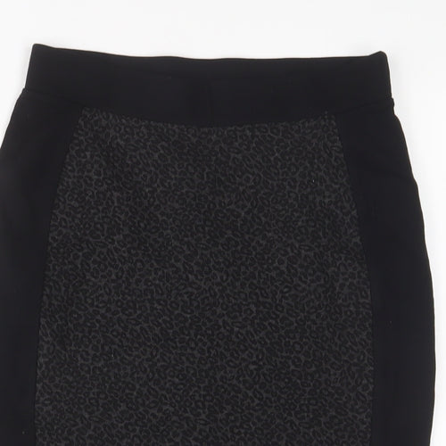 Marks and Spencer Womens Black Animal Print Viscose A-Line Skirt Size 8