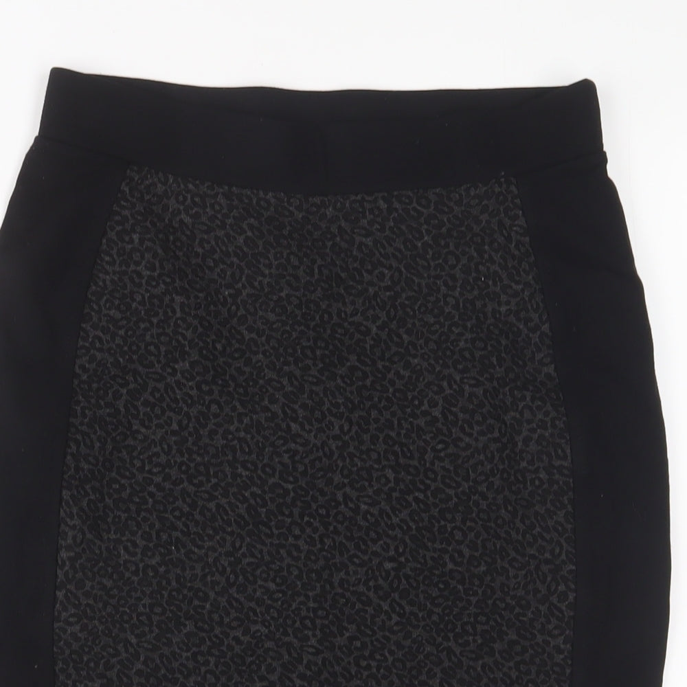 Marks and Spencer Womens Black Animal Print Viscose A-Line Skirt Size 8