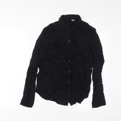 H&M Womens Black Viscose Basic Button-Up Size 8 Collared