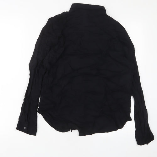 H&M Womens Black Viscose Basic Button-Up Size 8 Collared