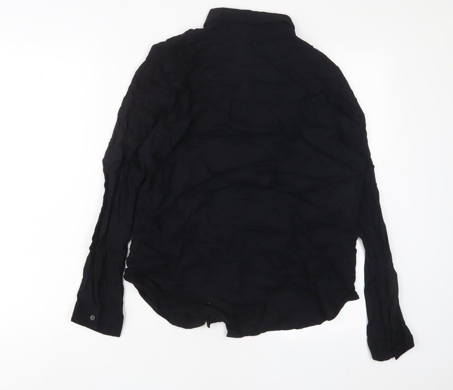 H&M Womens Black Viscose Basic Button-Up Size 8 Collared