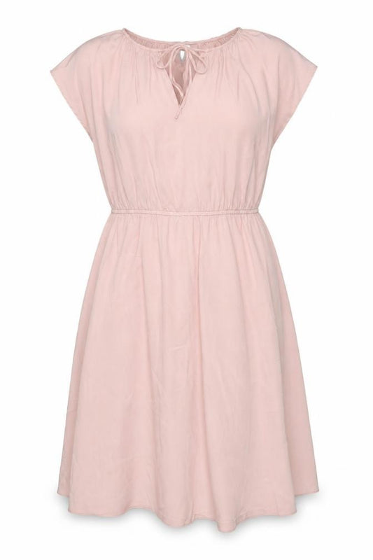 Front view of H&M women’s pink polyester a-line, size UK 14, crew neck pullover - keyhole neck