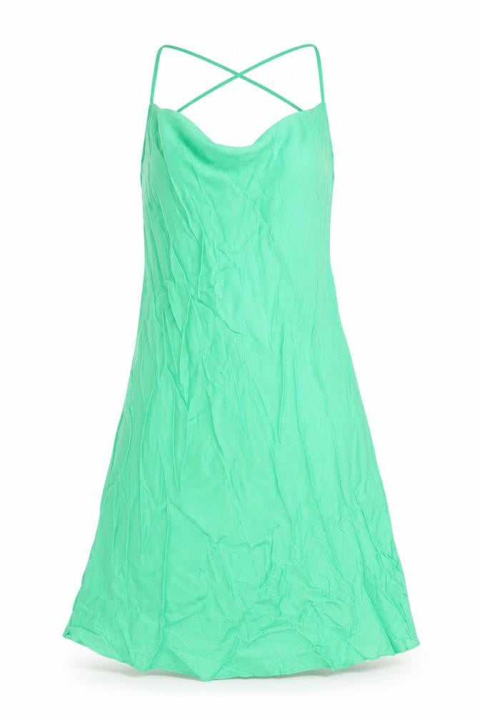 Front view of Zara women’s green polyester a-line, size L, cowl neck pullover