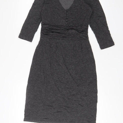 Oleana Womens Grey Acrylic A-Line Size XS V-Neck Pullover - Buttons