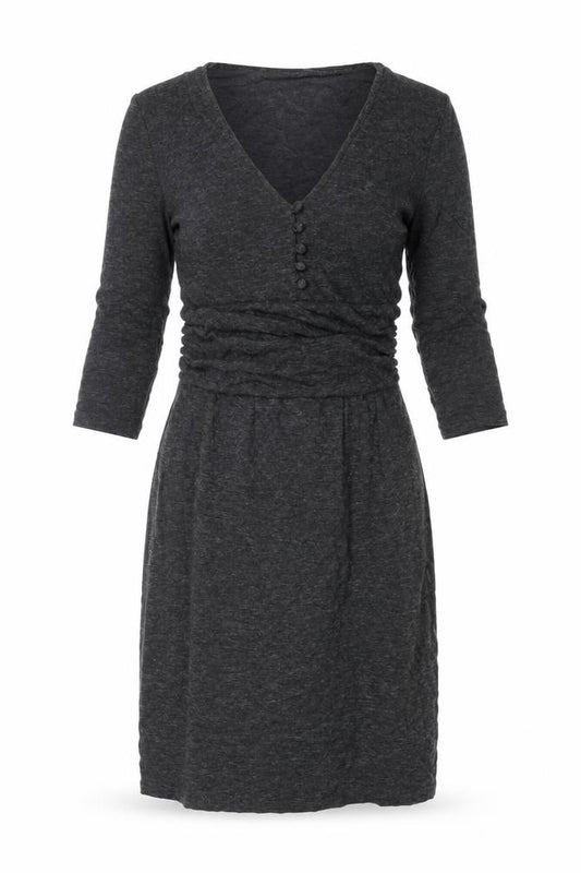 Oleana Womens Grey Acrylic A-Line Size XS V-Neck Pullover - Buttons