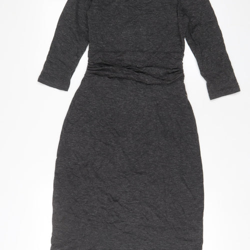 Oleana Womens Grey Acrylic A-Line Size XS V-Neck Pullover - Buttons