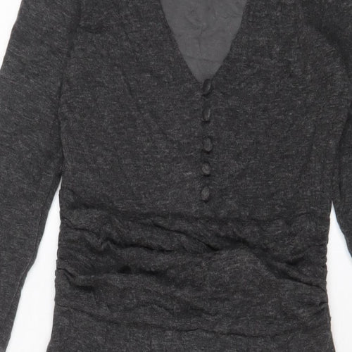 Oleana Womens Grey Acrylic A-Line Size XS V-Neck Pullover - Buttons