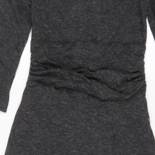 Oleana Womens Grey Acrylic A-Line Size XS V-Neck Pullover - Buttons