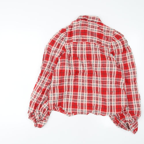 Monki Womens Red Plaid Cotton Basic Button-Up Size S Collared