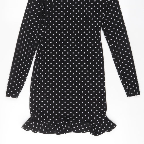 Pink vanilla Womens Black Polka Dot Polyester A-Line Size 6 Square Neck Pullover - Pleated