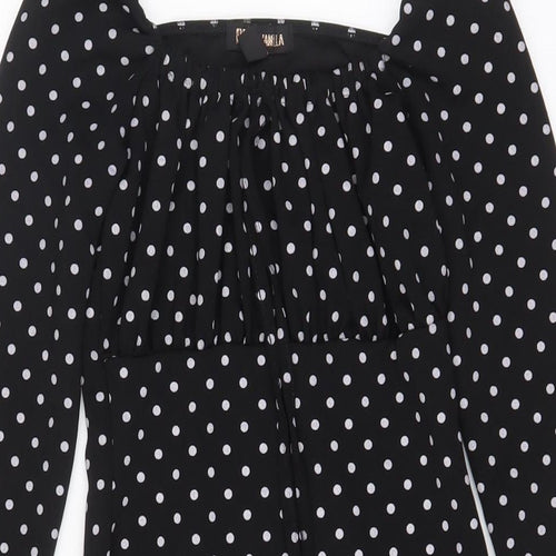 Pink vanilla Womens Black Polka Dot Polyester A-Line Size 6 Square Neck Pullover - Pleated