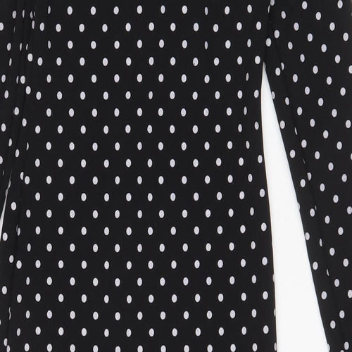 Pink vanilla Womens Black Polka Dot Polyester A-Line Size 6 Square Neck Pullover - Pleated