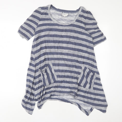 Capri Womens Blue Striped Cotton A-Line Size S Scoop Neck Pullover - Pockets