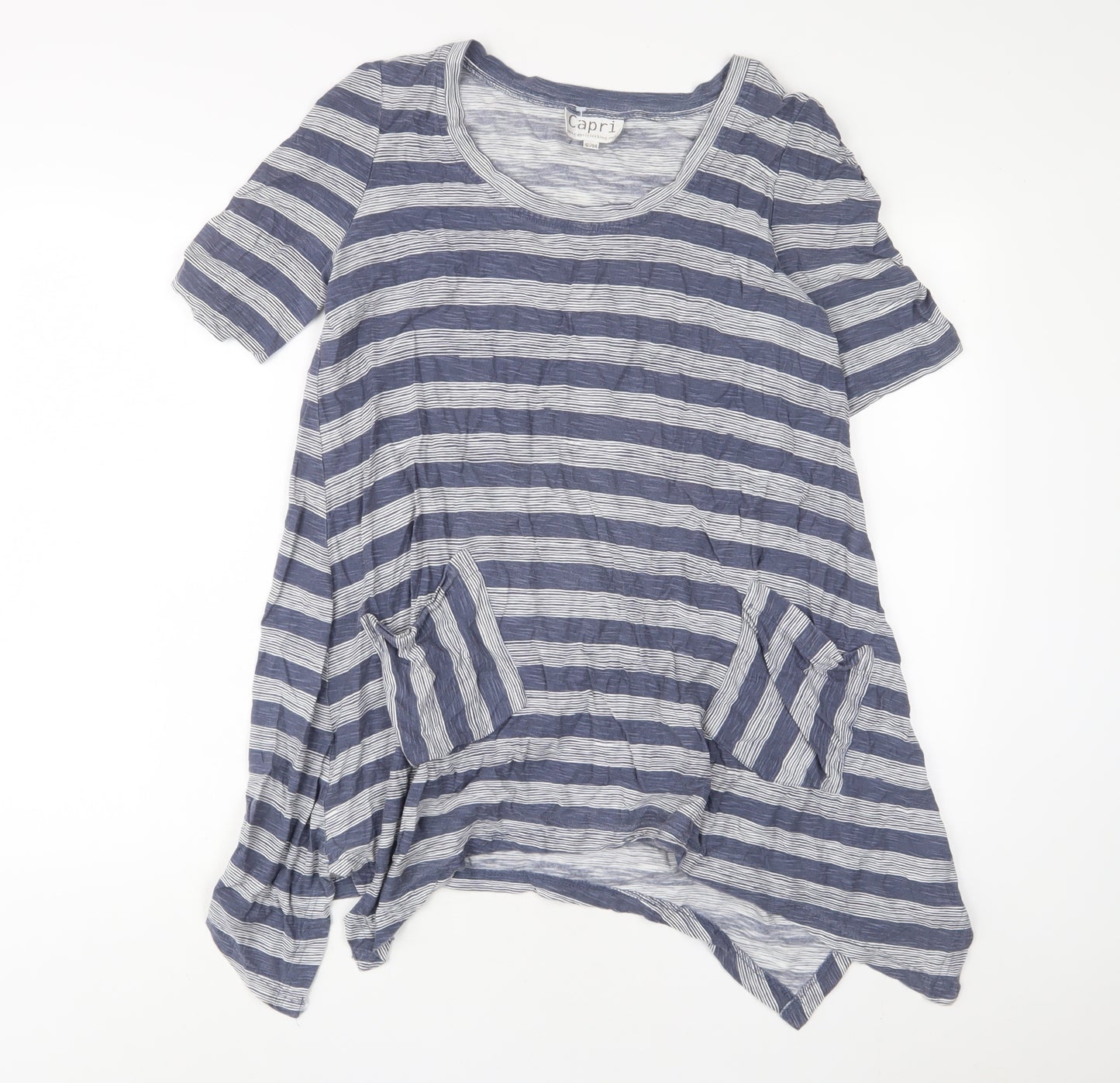 Capri Womens Blue Striped Cotton A-Line Size S Scoop Neck Pullover - Pockets