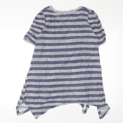 Capri Womens Blue Striped Cotton A-Line Size S Scoop Neck Pullover - Pockets