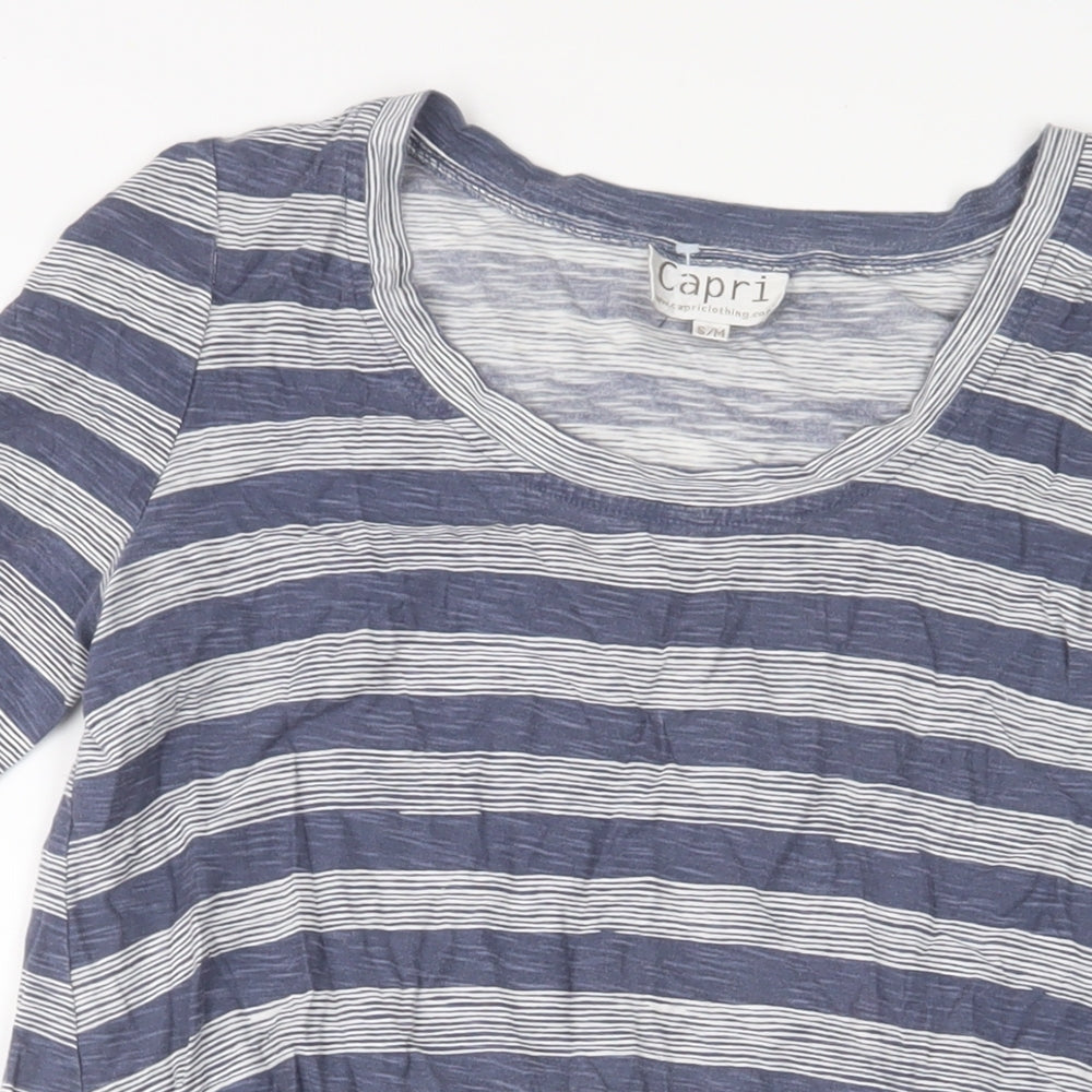Capri Womens Blue Striped Cotton A-Line Size S Scoop Neck Pullover - Pockets