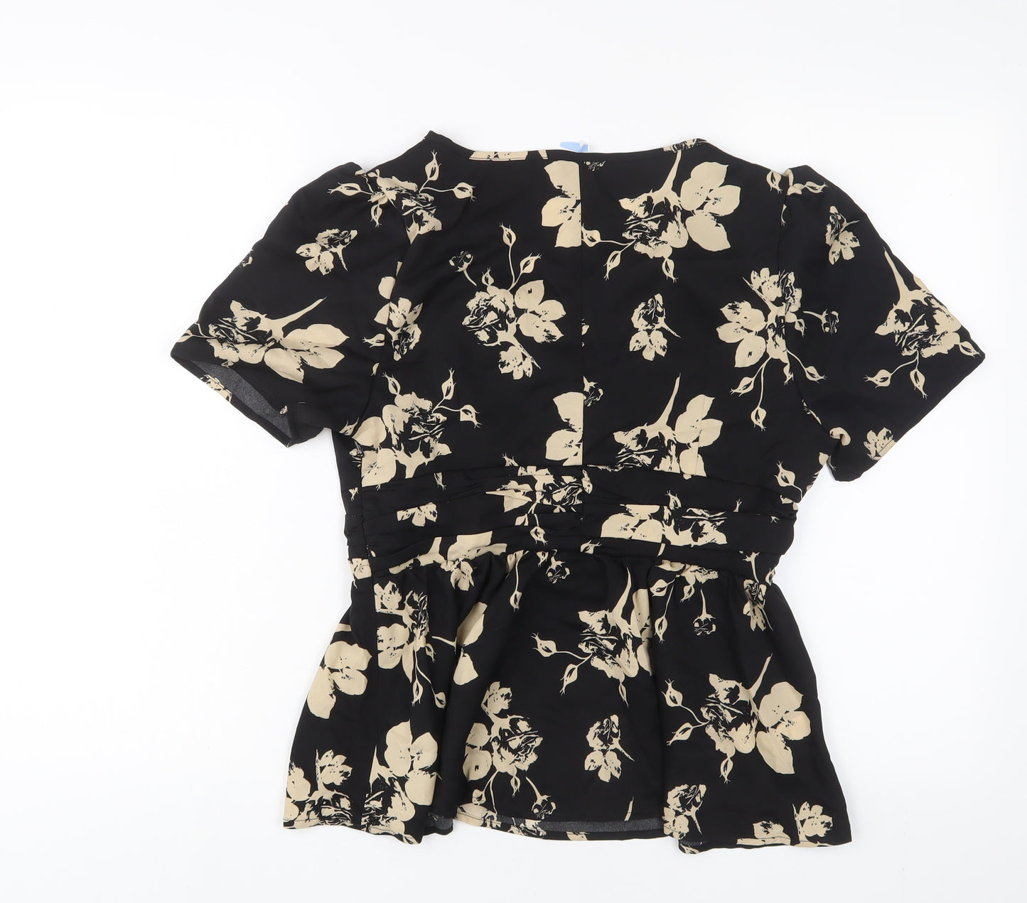 Greathe Womens Black Floral Polyester Basic Blouse Size M V-Neck - Pleated