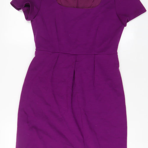 L.K. Bennett Womens Purple Wool Sheath Size 12 Scoop Neck Zip - Pleated
