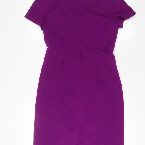 L.K. Bennett Womens Purple Wool Sheath Size 12 Scoop Neck Zip - Pleated