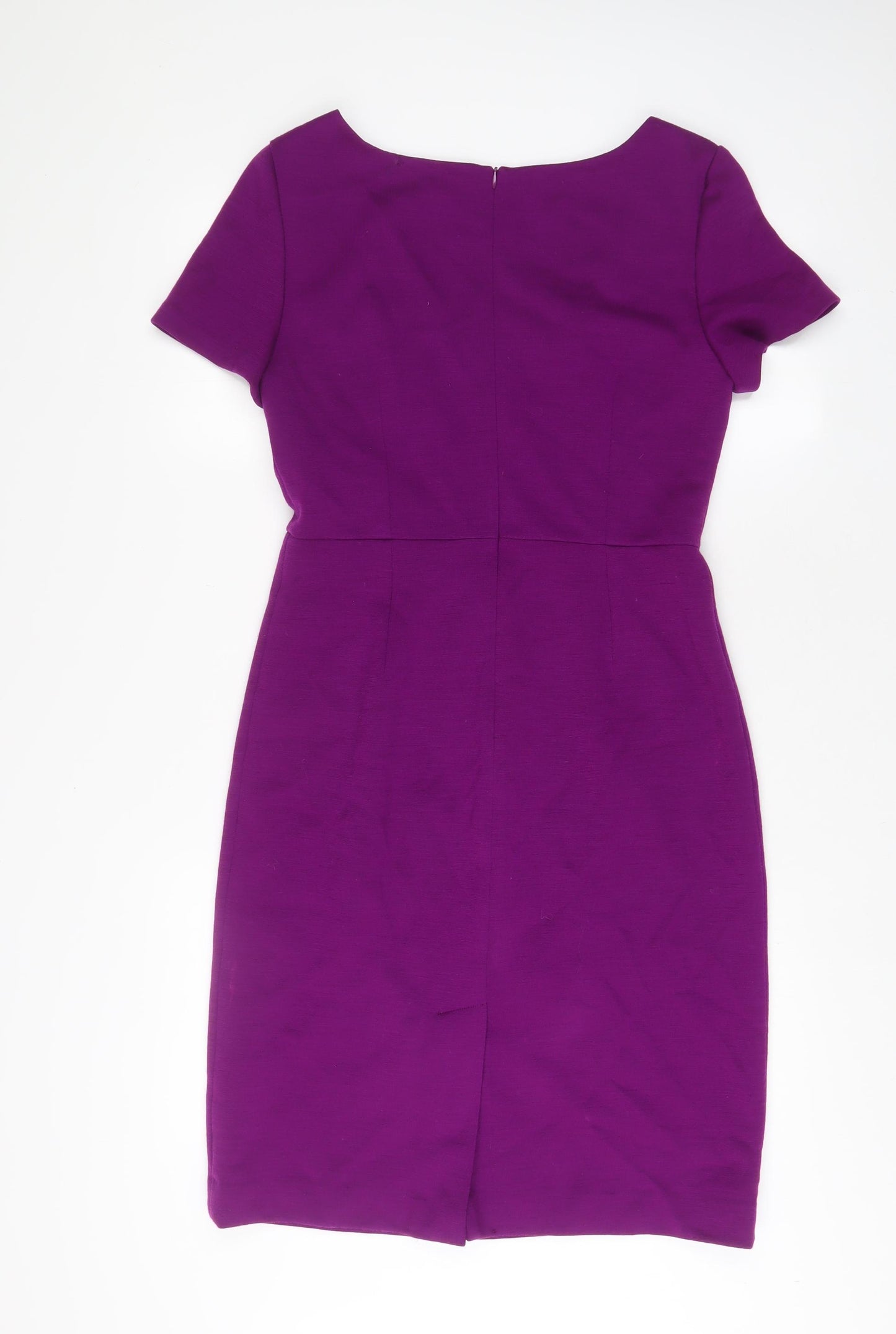 L.K. Bennett Womens Purple Wool Sheath Size 12 Scoop Neck Zip - Pleated