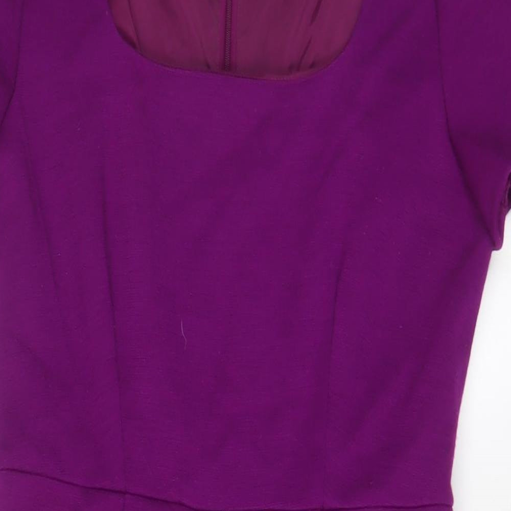 L.K. Bennett Womens Purple Wool Sheath Size 12 Scoop Neck Zip - Pleated