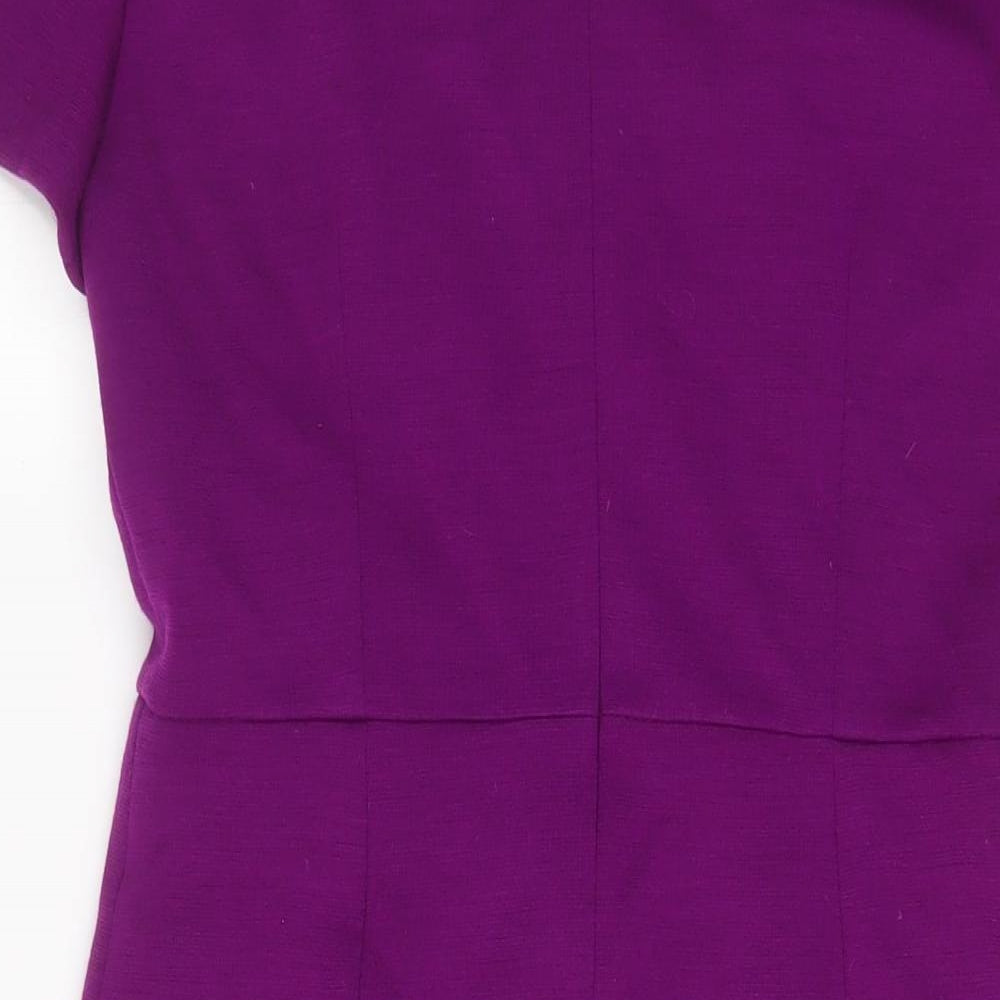 L.K. Bennett Womens Purple Wool Sheath Size 12 Scoop Neck Zip - Pleated