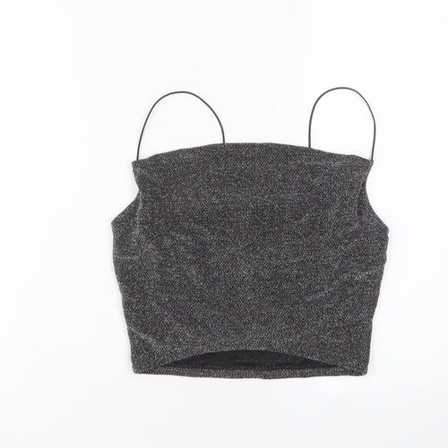 H&M Womens Silver Polyester Cropped Tank Size S Square Neck - Sparkle