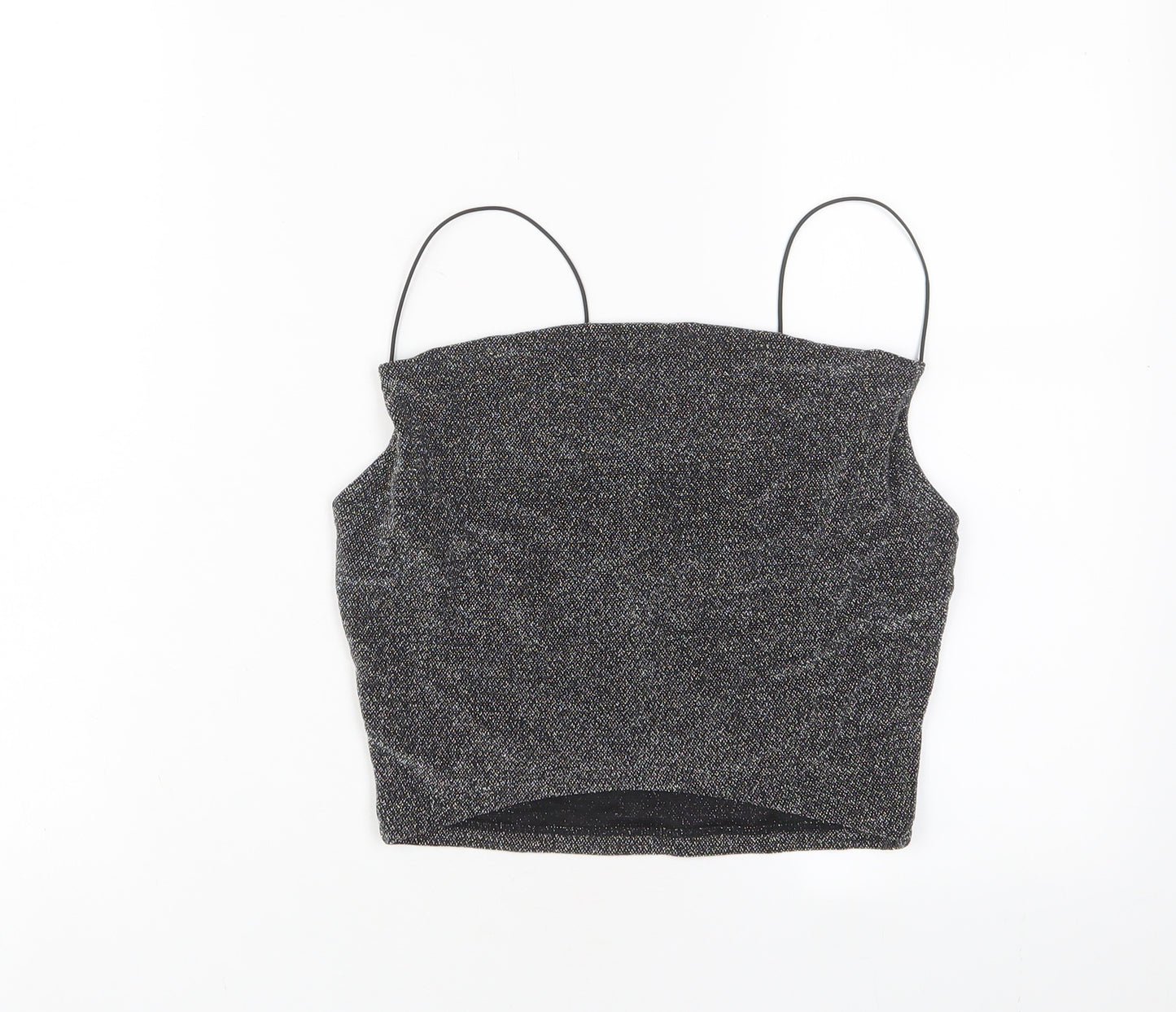 H&M Womens Silver Polyester Cropped Tank Size S Square Neck - Sparkle