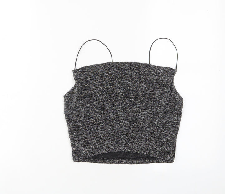 H&M Womens Silver Polyester Cropped Tank Size S Square Neck - Sparkle