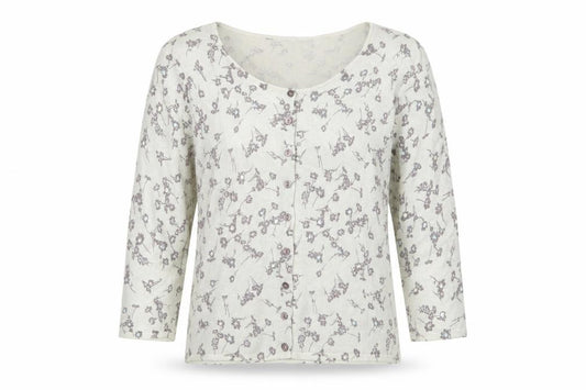 Front view of Principles women’s grey scoop neck floral cotton cardigan jumper, size UK 12, - sequins
