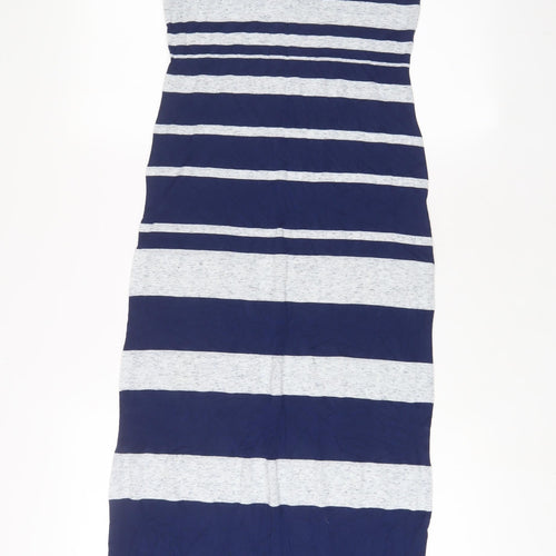 Warehouse Womens Blue Striped Linen A-Line Size 8 Scoop Neck Pullover