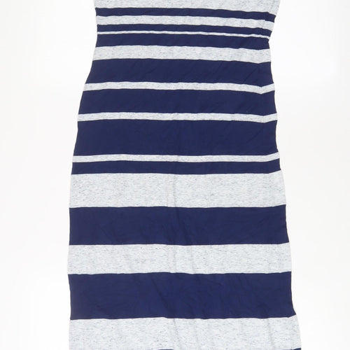 Warehouse Womens Blue Striped Linen A-Line Size 8 Scoop Neck Pullover
