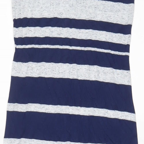 Warehouse Womens Blue Striped Linen A-Line Size 8 Scoop Neck Pullover